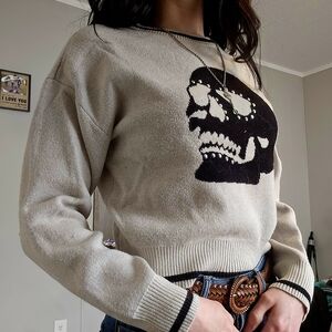 Skull Graphic Beige Sweater
